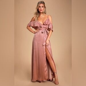 NEW Lulus SZ XS Moriah Rose Satin Wrap Maxi Dress
